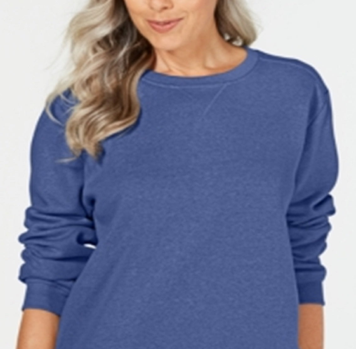 Karen Scott Women's Crew Neck Fleece Sweatshirt Blue Size Medium
