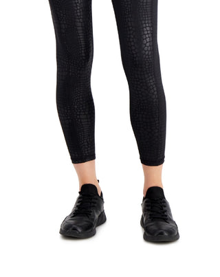 ID Ideology Women's Compression Croc Embossed Side Pocket 7/8 Length Leggings Black Size X-Large