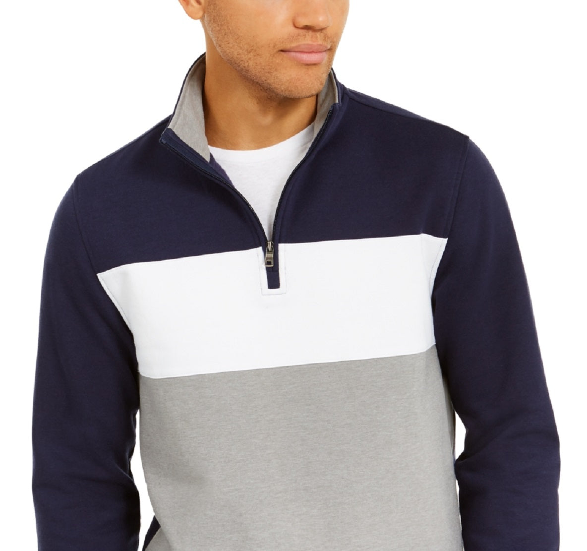 Club Room Men's Colorblocked Quarter Zip Fleece Sweatshirt Blue Size Large