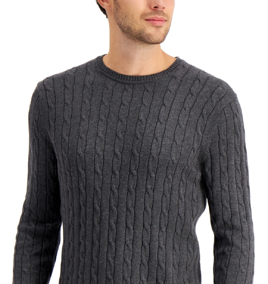Club Room Men's Cable Knit Cotton Sweater Gray Size X-Large