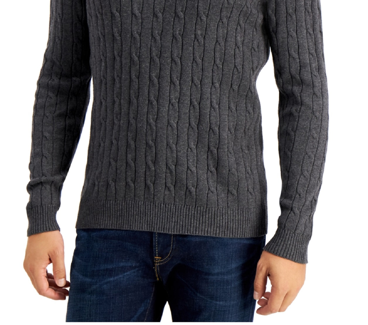 Club Room Men's Cable Knit Cotton Sweater Gray Size X-Large