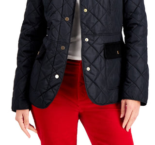Charter Club Women's Quilted Corduroy Trim Jacket Black Size Large