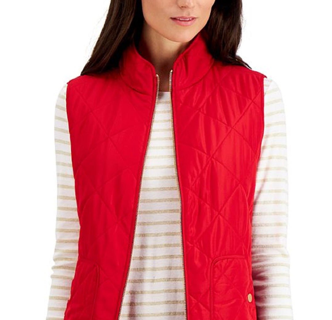 Charter Club Women's Quilted Vest Red Size Petite Large