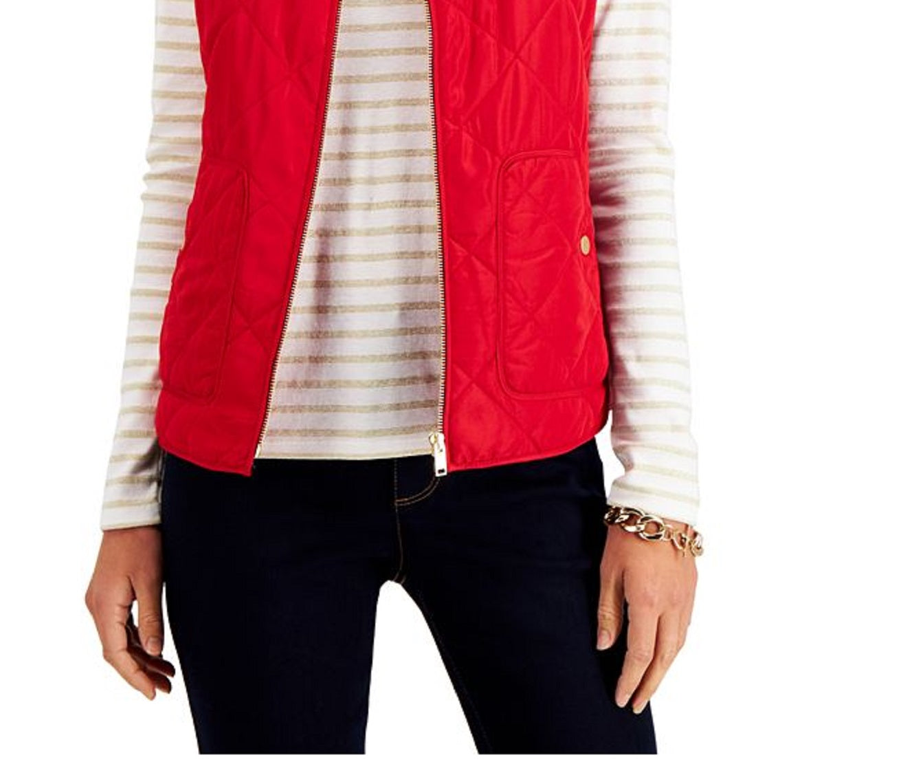 Charter Club Women's Quilted Vest Red Size Petite Large