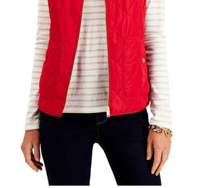 Charter Club Women's Quilted Vest Red Size Petite Large