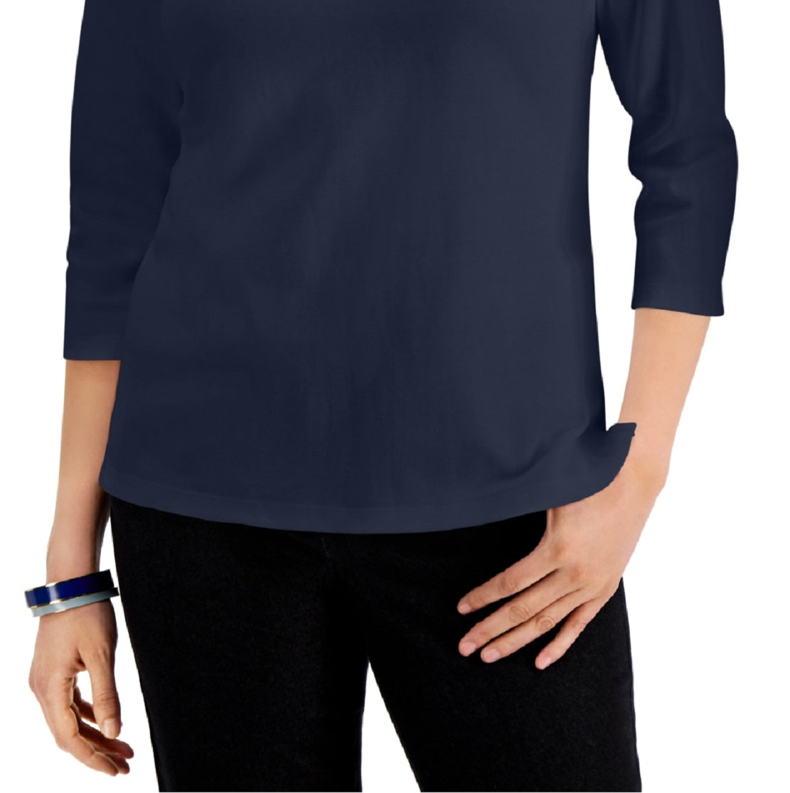 Karen Scott Women's Cotton Zip Neck Top Blue Size X-Small
