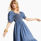 INC International Concepts Women's Puff Sleeve Denim Dress Blue Size X-Small