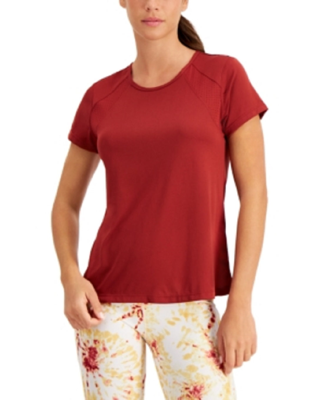 ID Ideology Women's Perforated Crewneck T-Shirt Red Size X-Small