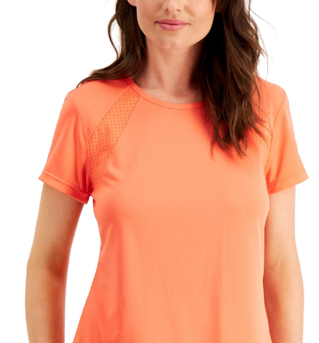 ID Ideology Women's Perforated Crewneck T-Shirt Orange Size X-Small