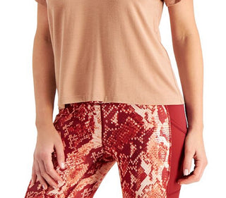 Ideology Women's Stretch Ribbed Short Sleeve V Neck T-Shirt Brown Size Medium