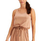 ID Ideology Women's Stretch Pocketed Tie Drawstring Waist Sleeveless Scoop Neck Mini Blouson Dress Brown Size Small