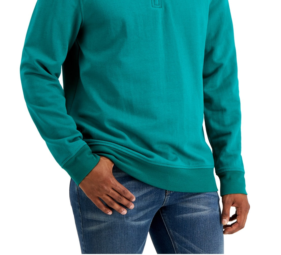 Club Room Men's Stretch Quarter Zip Fleece Sweatshirt Green Size X Large