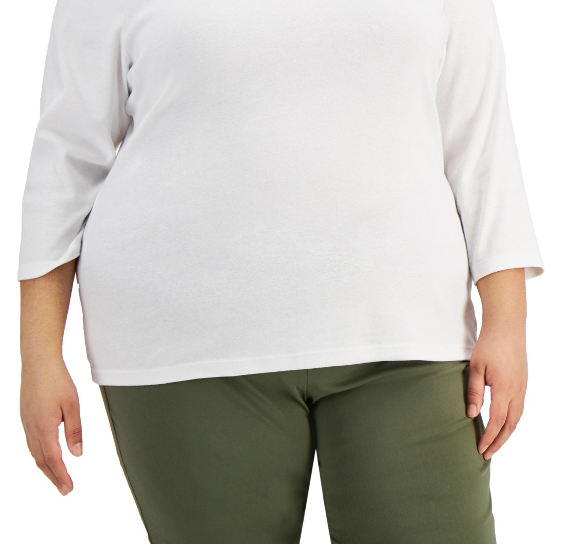 Karen Scott Women's Cotton Scoop Neck Top White Size 3X