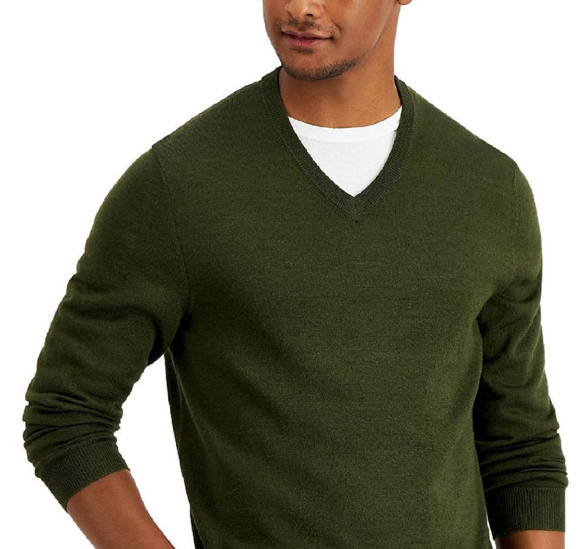 Club Room Men's Solid V Neck Merino Wool Blend Sweater Green Size XX Large
