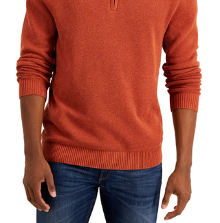 Club Room Men's Quarter Zip Textured Cotton Sweater Orange Size XXX-Large
