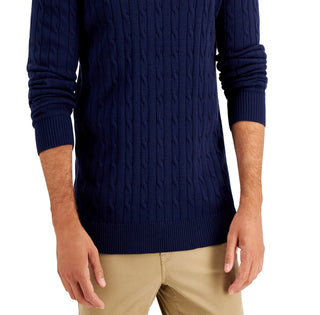Club Room Men's Cable Knit Quarter Zip Cotton Sweater Blue Size Medium