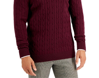 Club Room Men's Cable Knit Quarter Zip Cotton Sweater Purple Size Small