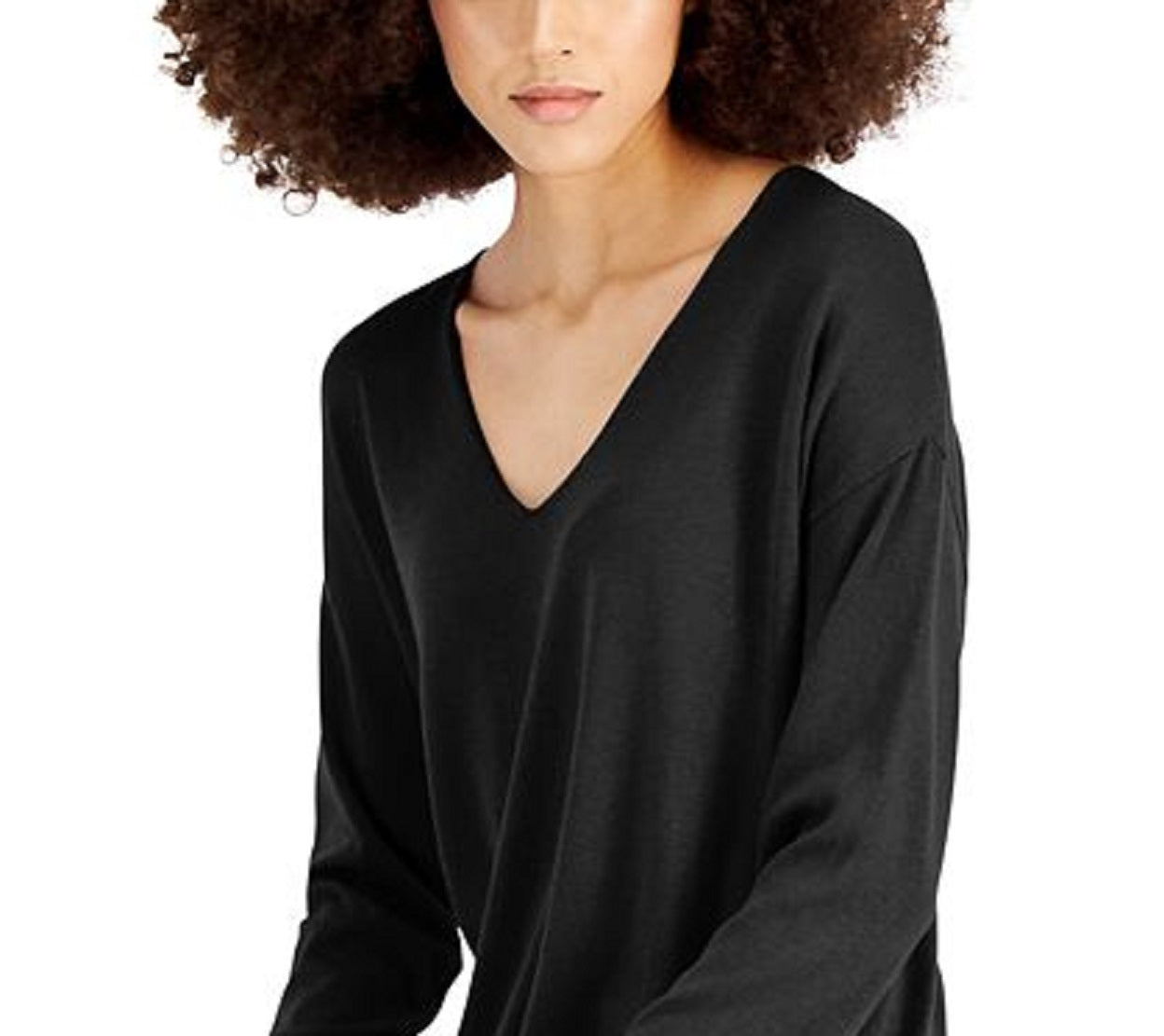 INC International Concepts Women's Solid V Neck Sweater Black Size Large