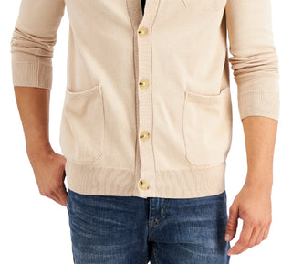 Alfani Men's Cotton Ribbed Trim Cardigan Sweater Brown Size X-Large