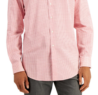 Club Room Men's Regular Fit Check Dress Shirt Red Size X-Large