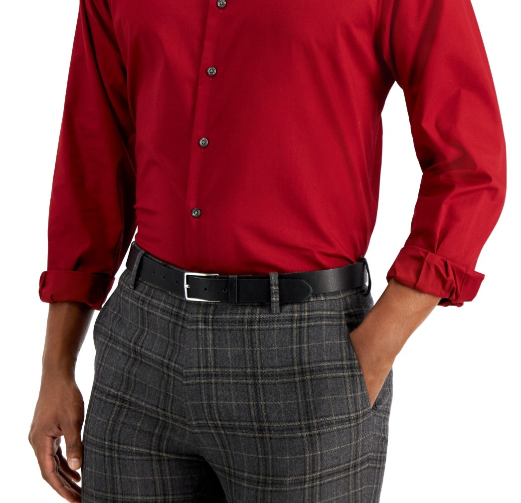 Club Room Men's Regular Fit Solid Dress Shirt Red Size Medium