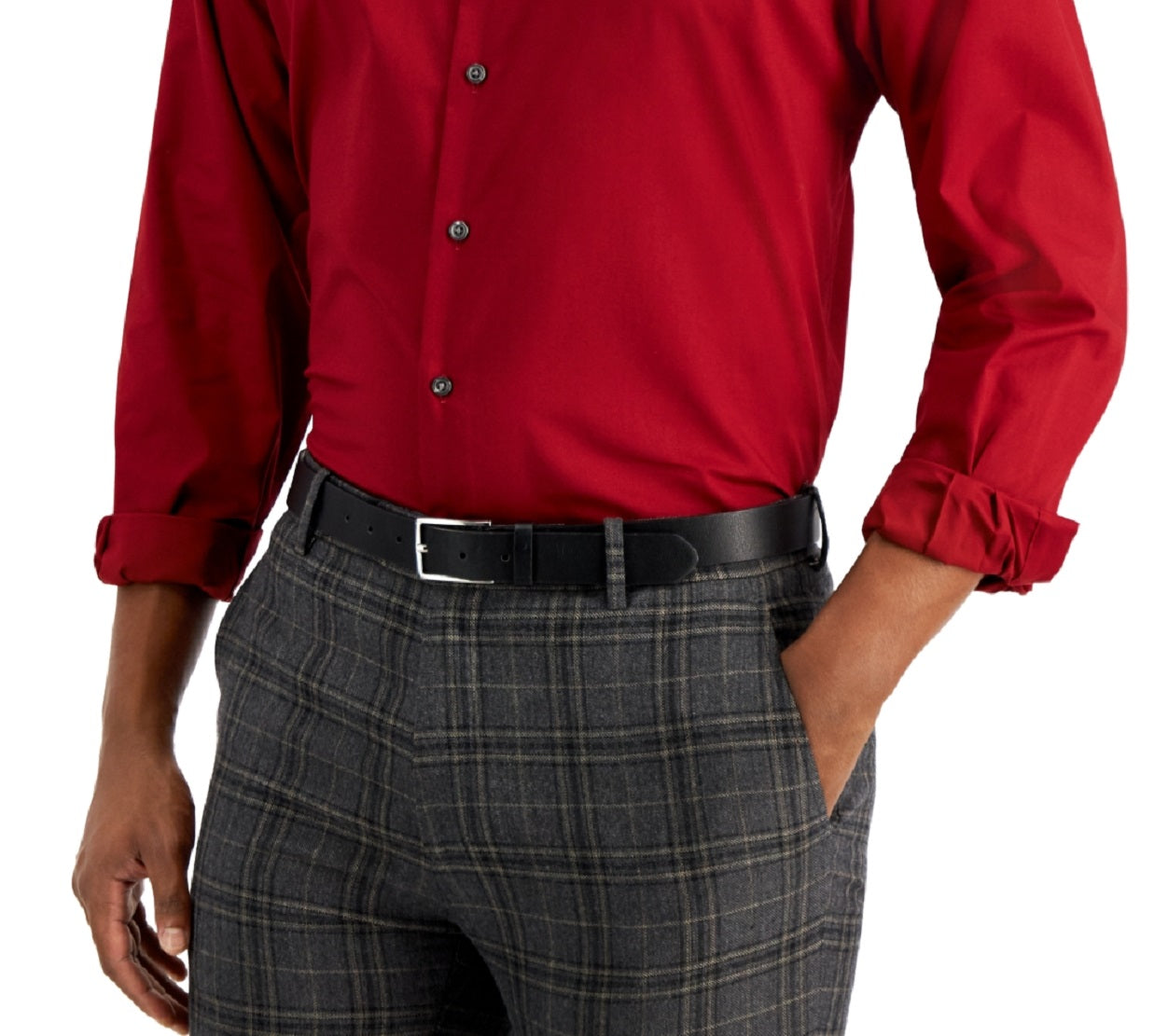 Club Room Men's Regular Fit Solid Dress Shirt Red Size Large