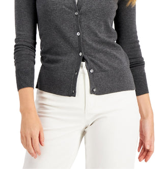 Charter Club Women's Button Cardigan Gray Size Medium
