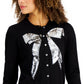 Charter Club Women's Sequined Bow Button Cardigan Black Size Medium