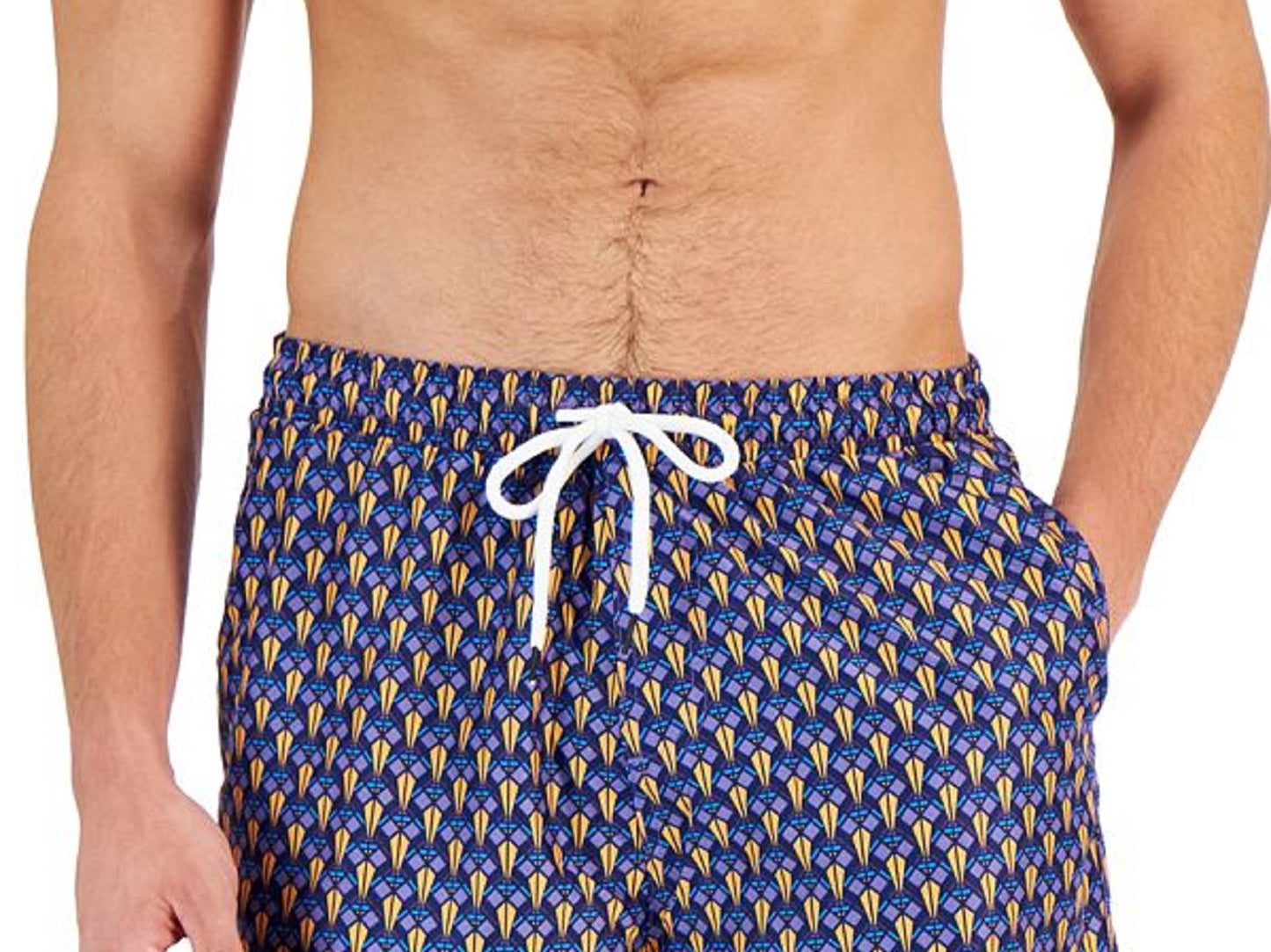 INC International Concepts Men's Bicho Geometric Print Swim Shorts Blue Size Medium