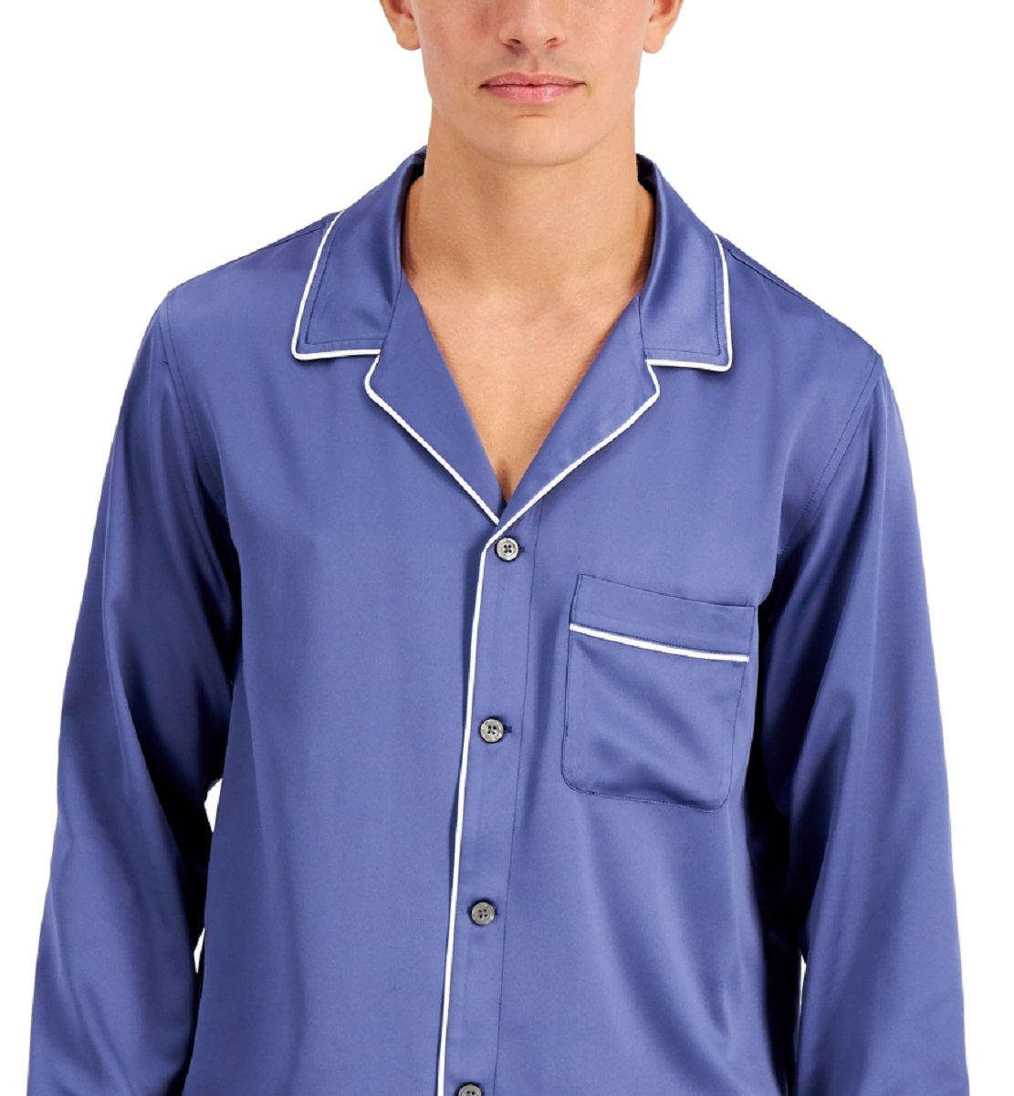 INC International Concepts Men's Piped Satin Pajama Shirt Blue Size Small