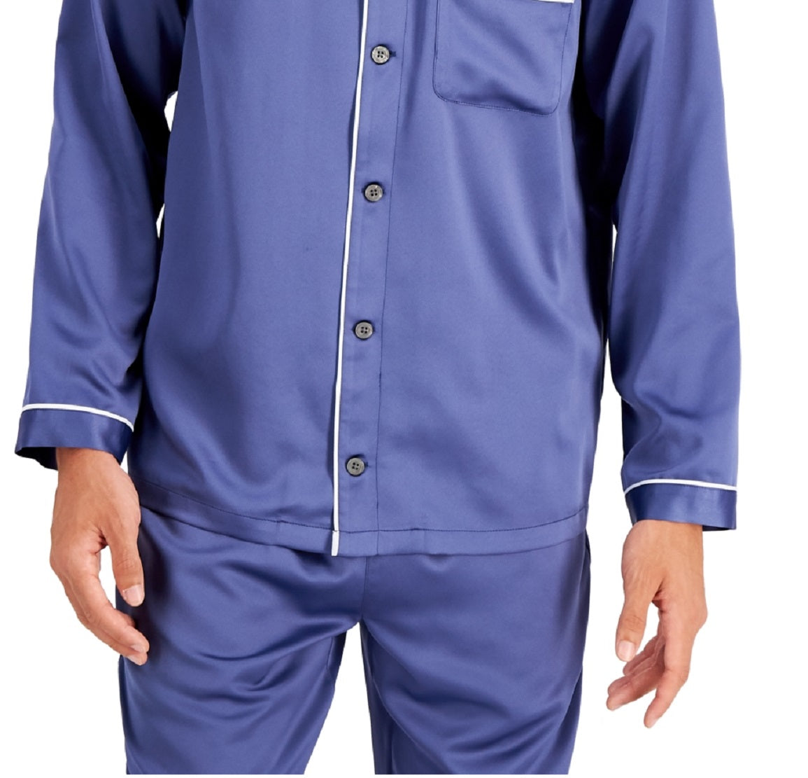 INC International Concepts Men's Piped Satin Pajama Shirt Blue Size Small
