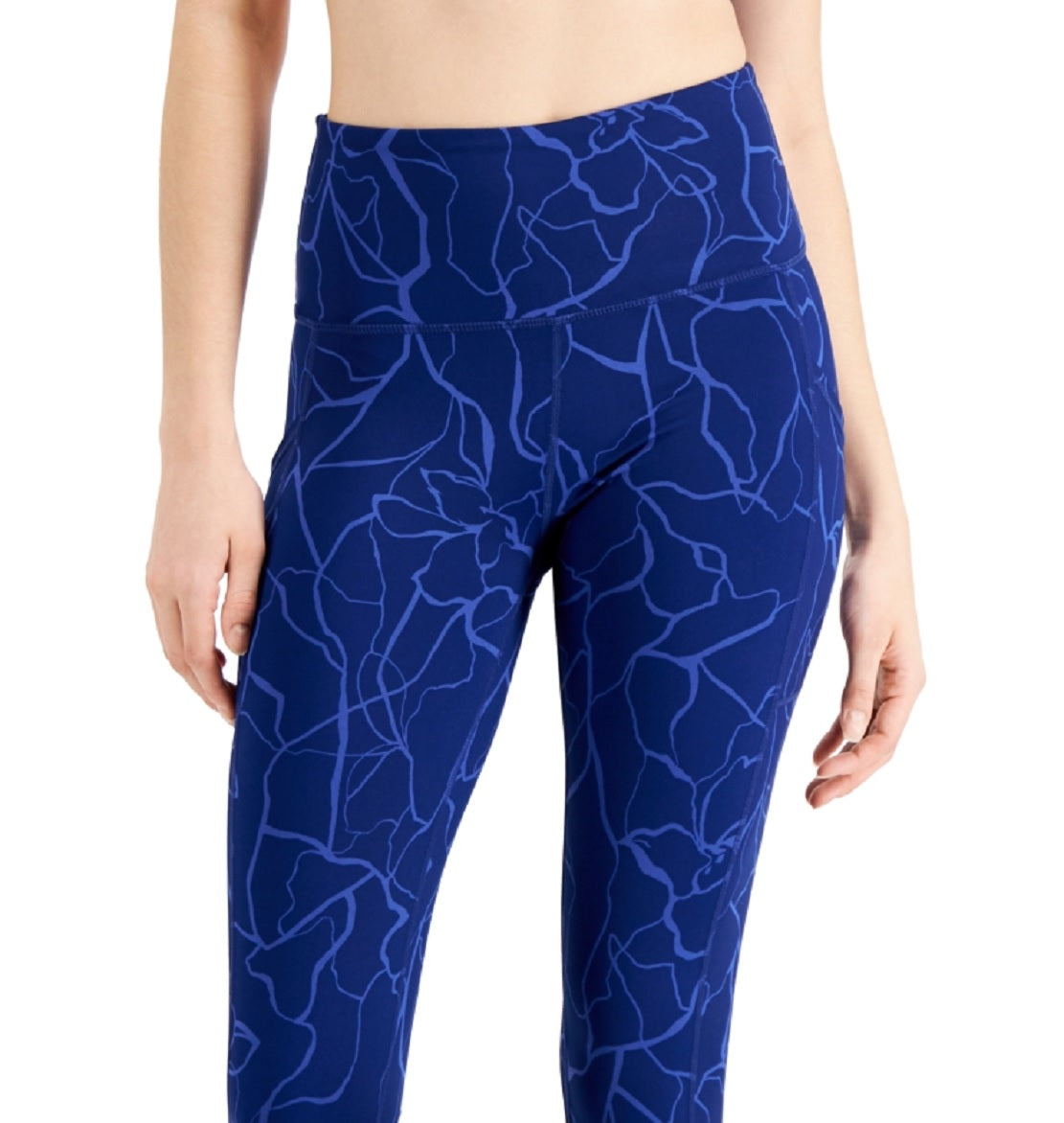 ID Ideology Women's Compression Floral Print Pocket 7/8 Leggings Blue Size Small
