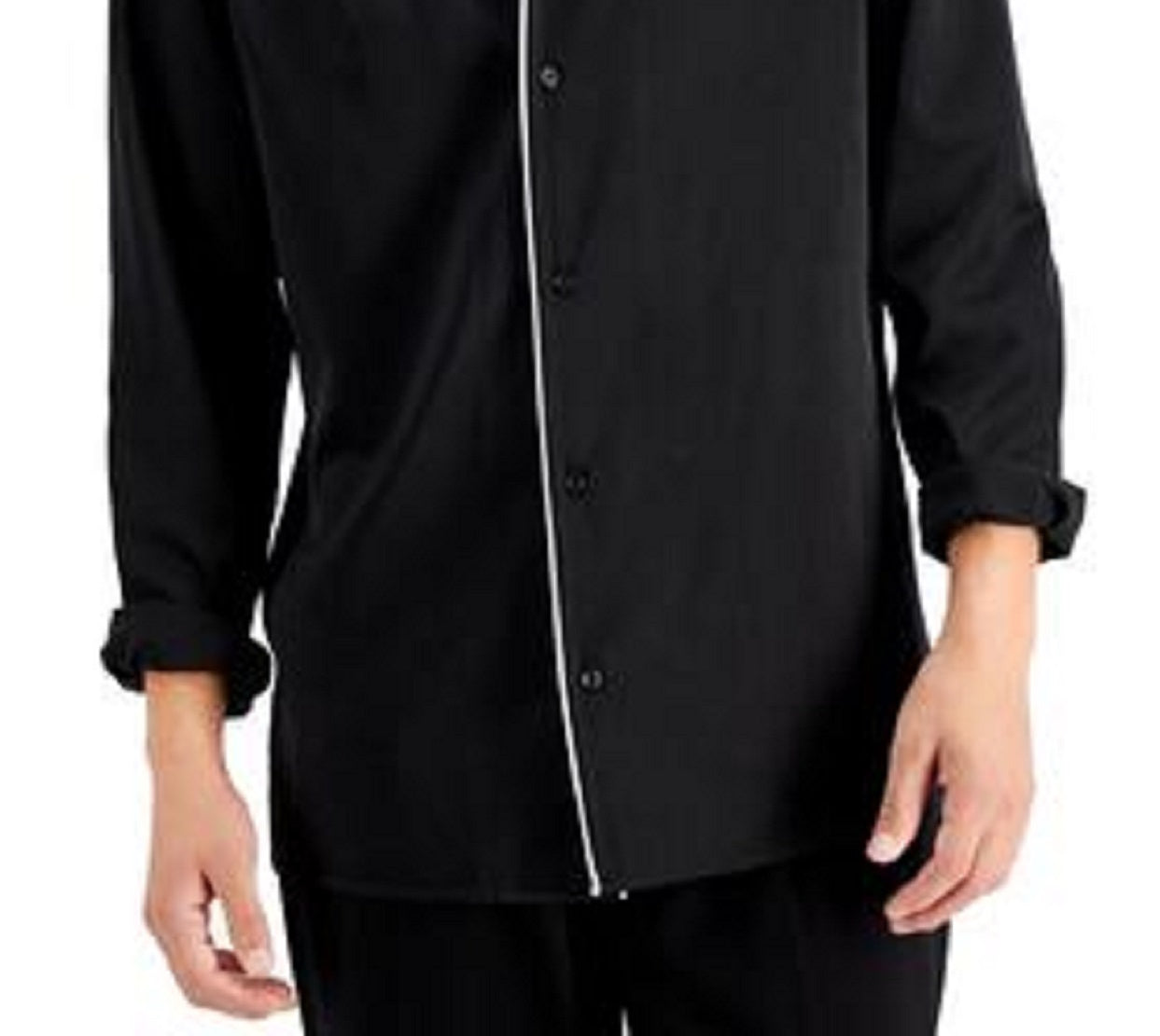 INC International Concepts Men's Regular Fit Contrast Piped Camp Shirt Black Size X-Small