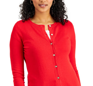 Charter Club Women's Button Cardigan Red Size Medium