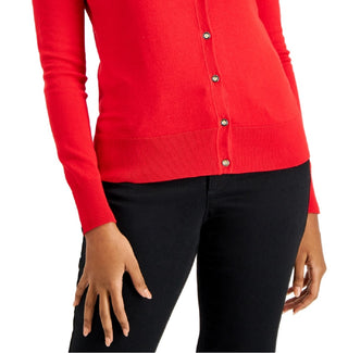 Charter Club Women's Button Cardigan Red Size Medium