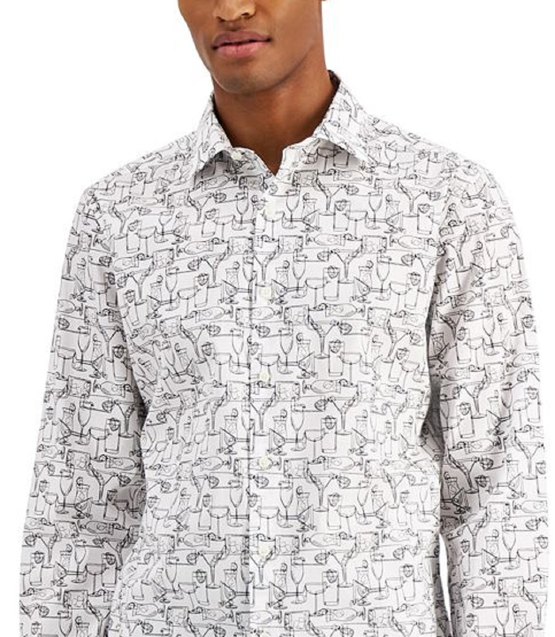 Bar III Men's Slim Fit Performance Stretch Printed Dress Shirt White Size Small