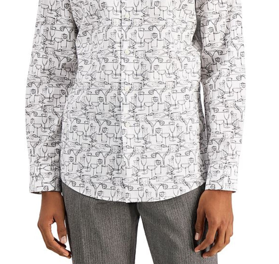 Bar III Men's Slim Fit Performance Stretch Printed Dress Shirt White Size Small