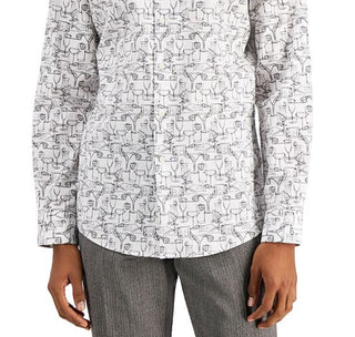 Bar III Men's Slim Fit Performance Stretch Printed Dress Shirt White Size Small