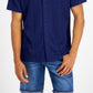 INC International Concepts Men's Rib Knit Button Up Short Sleeve Shirt Blue Size Medium