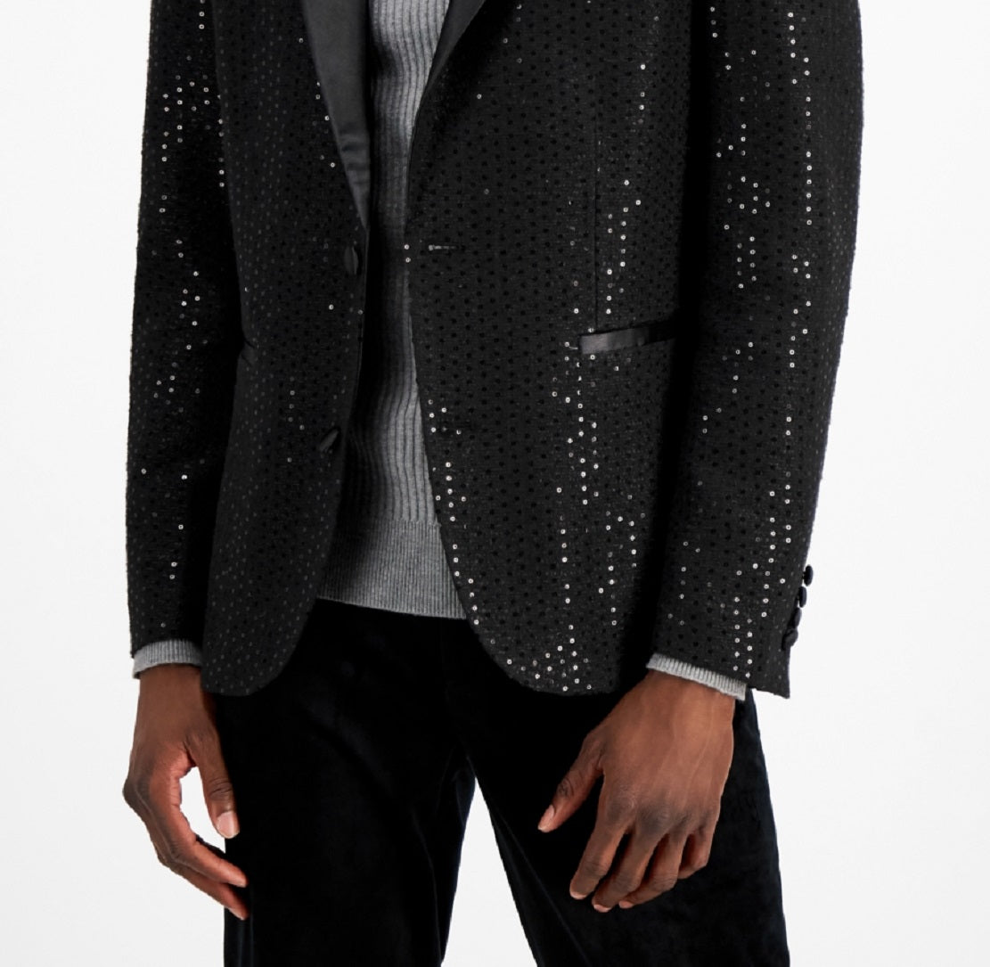 INC International Concepts Men's Slim Fit Sequin Sport Coat Black Size Large