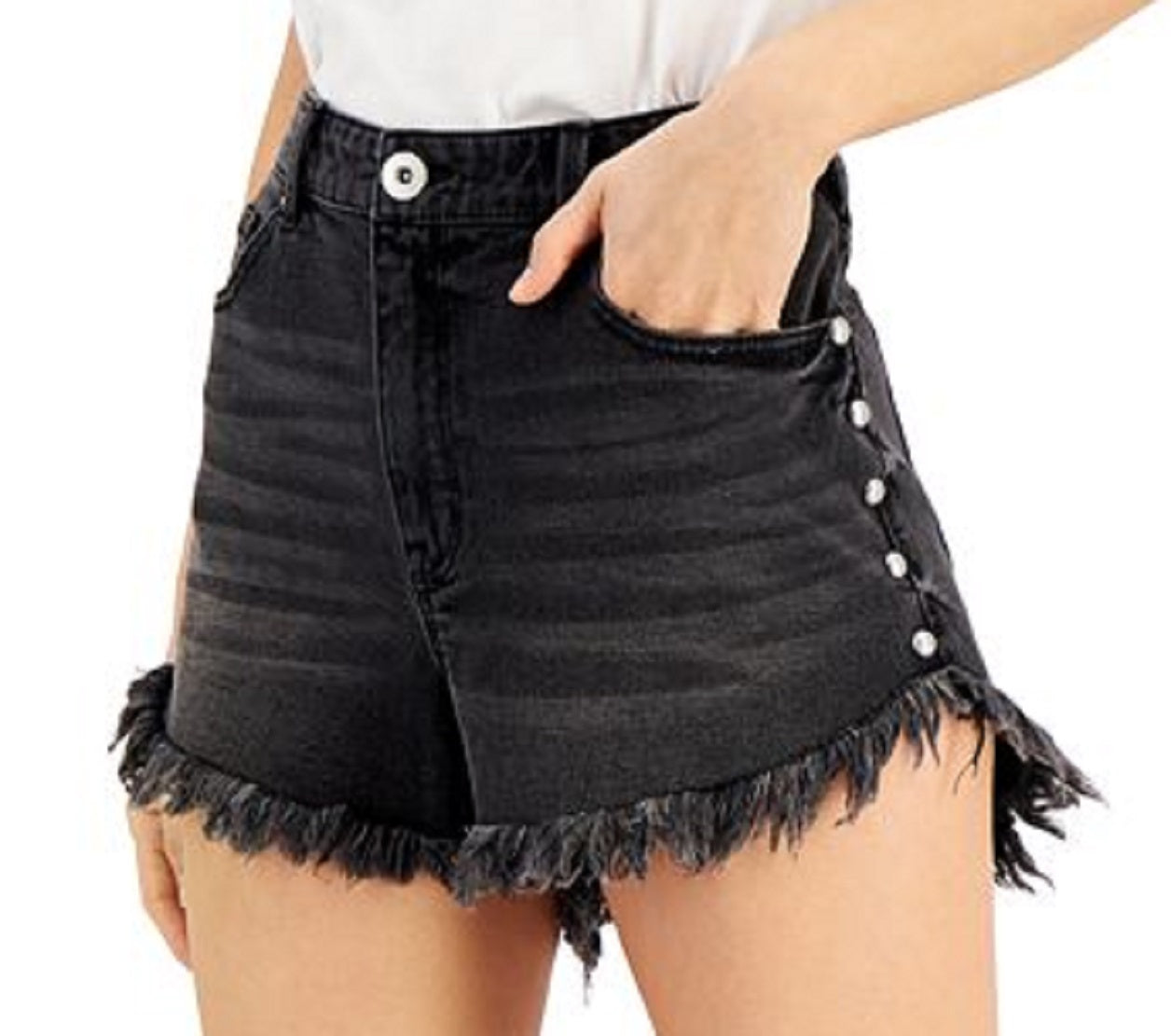 INC International Concepts Women's High Rise Studded Fray Hem Shorts Black Size 2