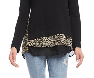 Karen Kane Women's Leopard Inset Sweater Black Size Large