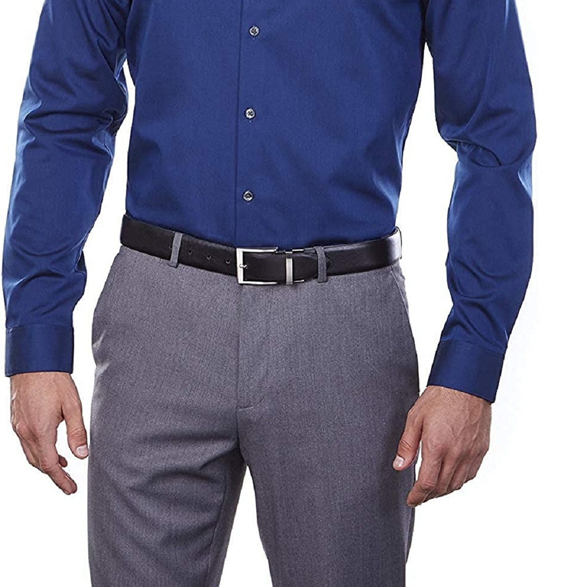 Calvin Klein Men's Slim Fit Non Iron Performance Herringbone Point Collar Dress Shirt Blue Size 16.5X34-35