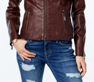 Jou Jou Junior's Faux Leather Moto Jacket Brown Size XX-Large