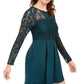 Speechless Women's Lace Zippered Long Sleeve Jewel Neck Mini Fit Flare Party Dress Green Size Medium