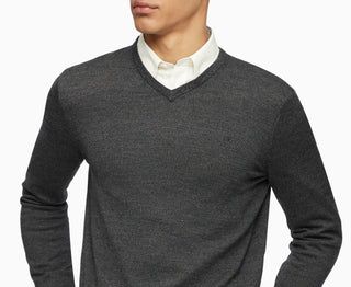 Calvin Klein Men's Merino Wool V Neck Sweater Gray Size X-Small