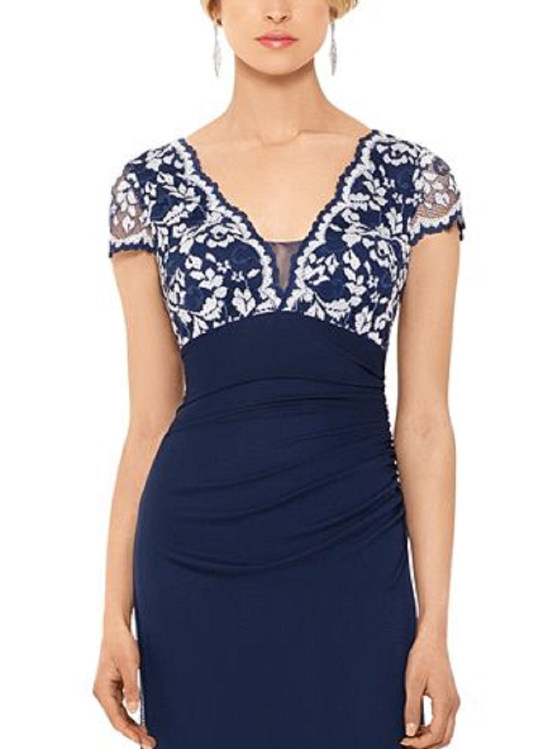Betsy & Adam Women's Cap Sleeve V Neck Full Length Sheath Formal Dress Blue Size 12