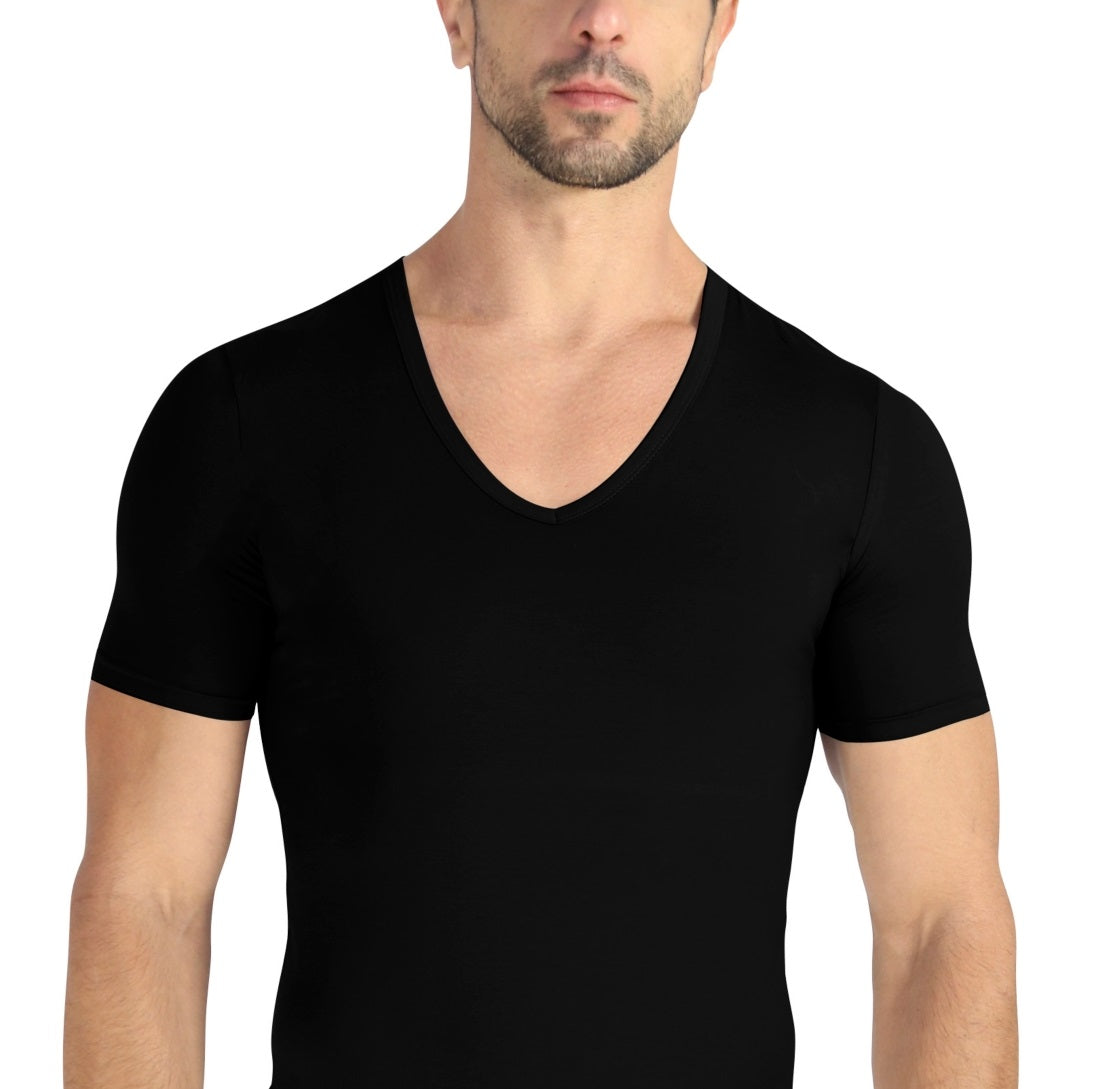 Rounderbum Men's Deep V Neck Set Of 2 T-Shirt Black Size Medium