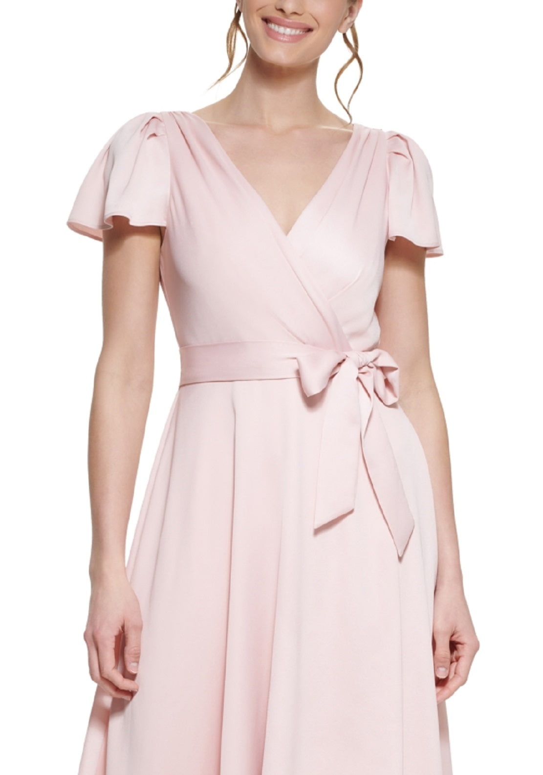 DKNY Women's Crepe Back Satin Flutter Sleeve Dress Pink Size 10