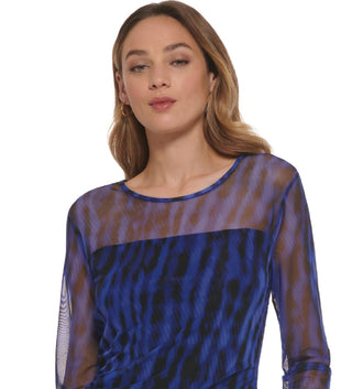 DKNY Women's Zebra Stripe Mesh Top Blue Size Large
